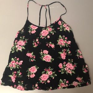 Black Tank top with pink flowers